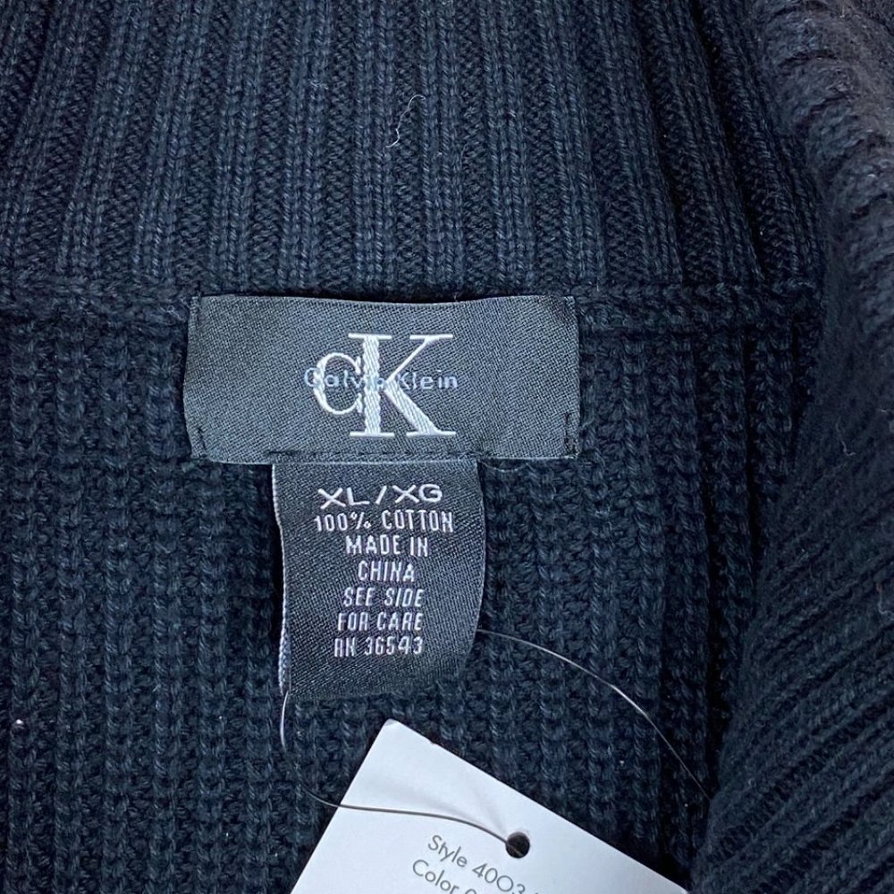 NWT Calvin Klein 1/4 Zip Rib Knit Sweater Black Casual Preppy Neutral Cotton-XL - Picture 9 of 12
